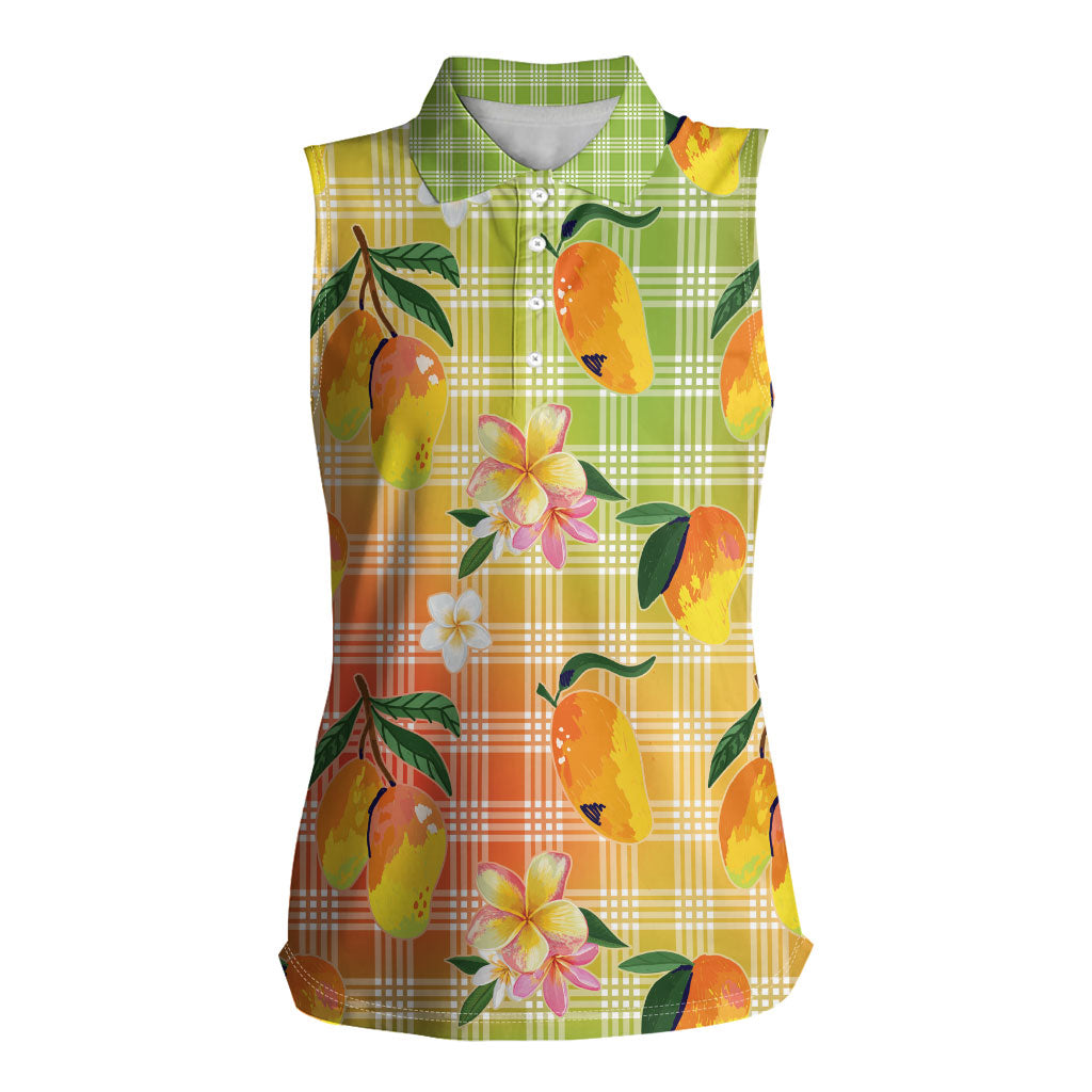 Aloha Hawaii Palaka Print Mango Plumeria Women Sleeveless Polo Shirt Tropical Vibes LT7 Female Multicolor - Polynesian Pride