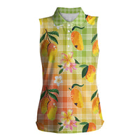 Aloha Hawaii Palaka Print Mango Plumeria Women Sleeveless Polo Shirt Tropical Vibes LT7 Female Multicolor - Polynesian Pride