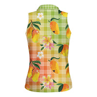 Aloha Hawaii Palaka Print Mango Plumeria Women Sleeveless Polo Shirt Tropical Vibes LT7 - Polynesian Pride