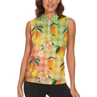 Aloha Hawaii Palaka Print Mango Plumeria Women Sleeveless Polo Shirt Tropical Vibes LT7 - Polynesian Pride