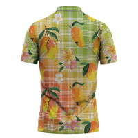 Aloha Hawaii Palaka Print Mango Plumeria Zipper Polo Shirt Tropical Vibes LT7 - Polynesian Pride