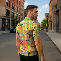 Aloha Hawaii Palaka Print Mango Plumeria Zipper Polo Shirt Tropical Vibes LT7 - Polynesian Pride