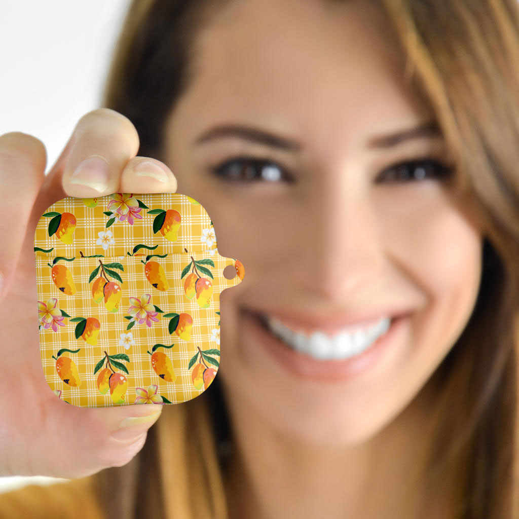 Aloha Hawaii Palaka Print Mango Plumeria AirPods Case Fresh Lemon LT7 - Polynesian Pride