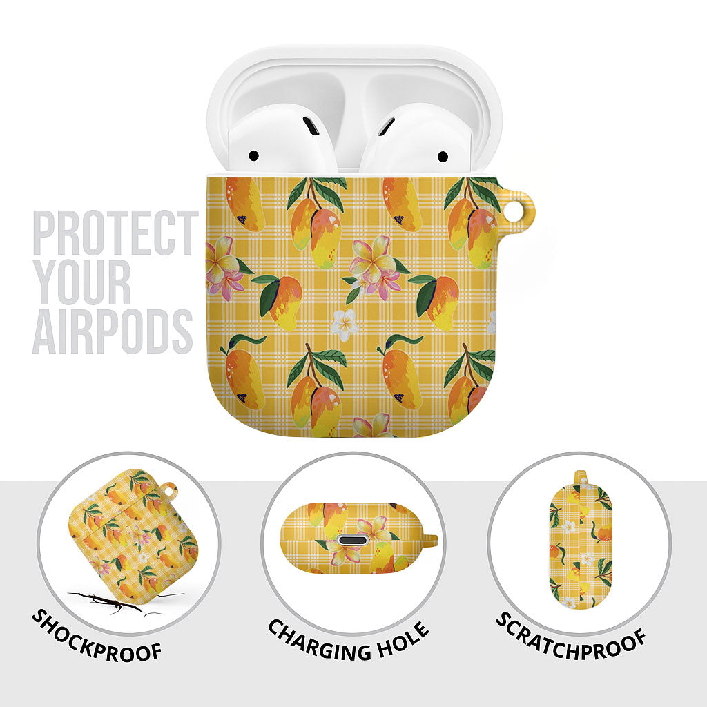 Aloha Hawaii Palaka Print Mango Plumeria AirPods Case Fresh Lemon LT7 - Polynesian Pride