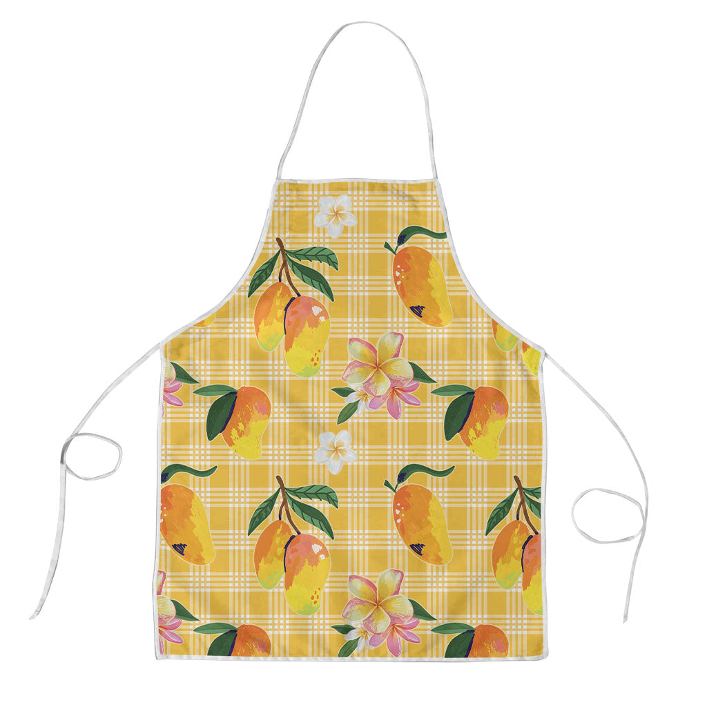 Aloha Hawaii Palaka Print Mango Plumeria Apron Fresh Lemon LT7 Yellow - Polynesian Pride