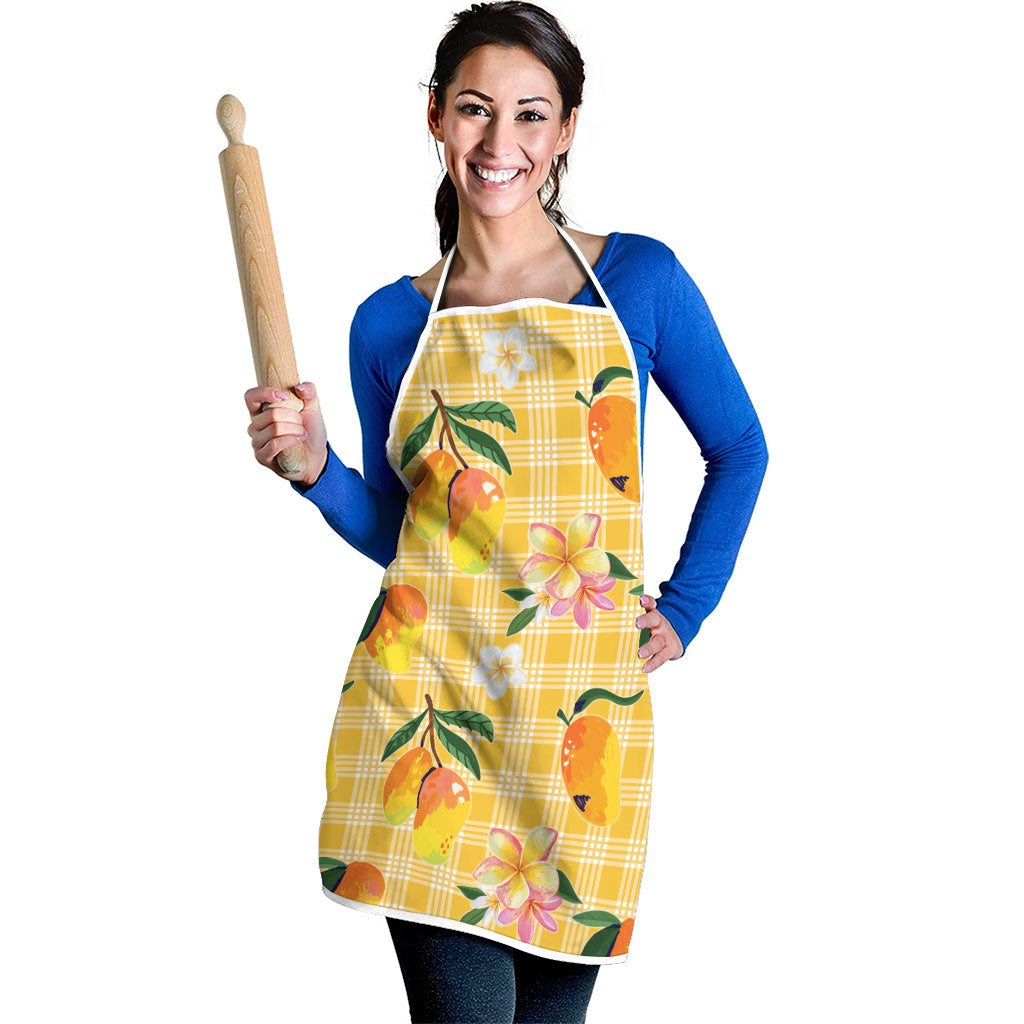 Aloha Hawaii Palaka Print Mango Plumeria Apron Fresh Lemon LT7 - Polynesian Pride