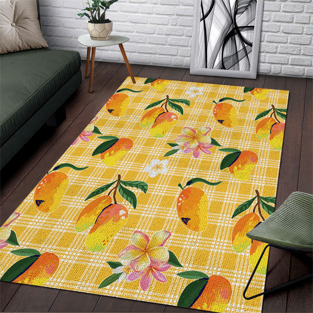Aloha Hawaii Palaka Print Mango Plumeria Area Rug Fresh Lemon LT7 Yellow - Polynesian Pride