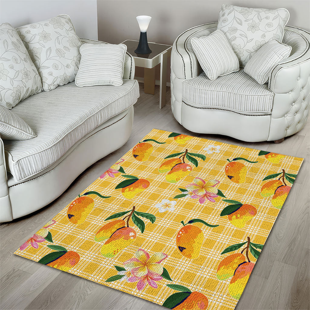 Aloha Hawaii Palaka Print Mango Plumeria Area Rug Fresh Lemon LT7 - Polynesian Pride