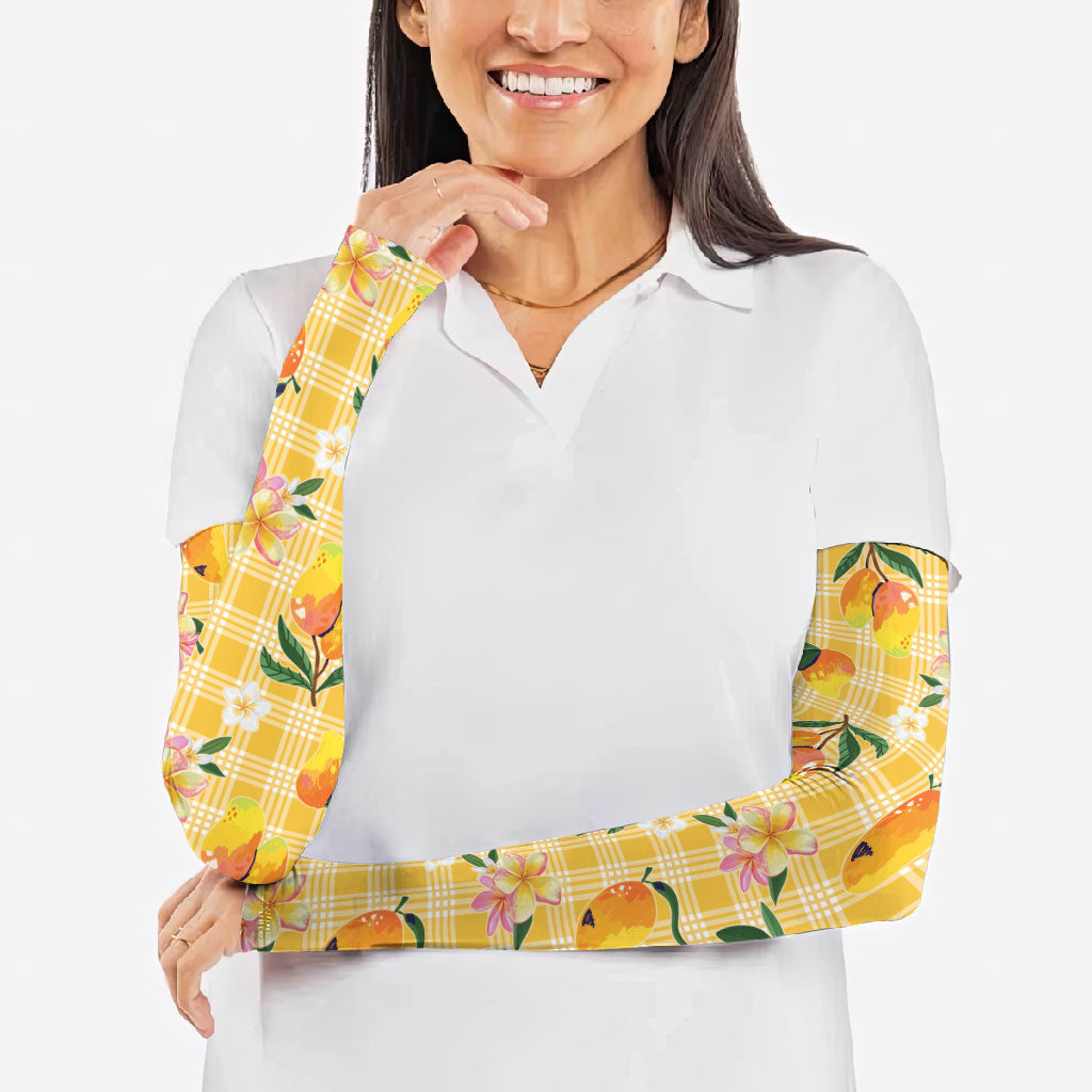 Aloha Hawaii Palaka Print Mango Plumeria Arm Sleeves Fresh Lemon LT7 - Polynesian Pride
