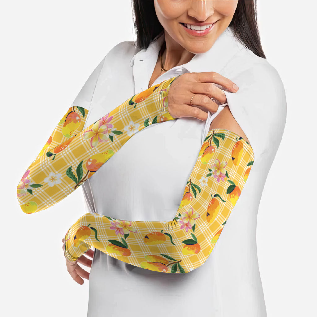 Aloha Hawaii Palaka Print Mango Plumeria Arm Sleeves Fresh Lemon LT7 - Polynesian Pride