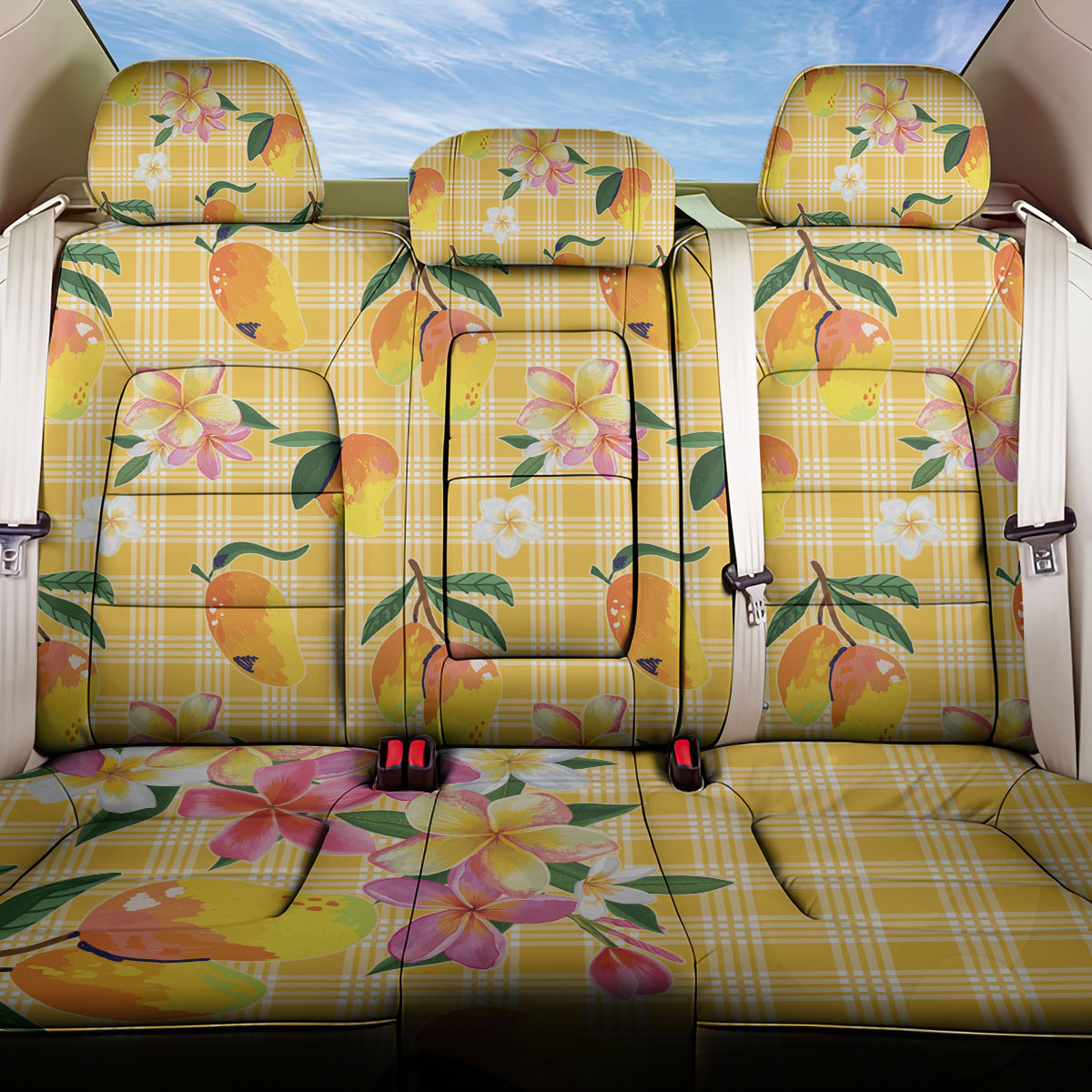 Aloha Hawaii Palaka Print Mango Plumeria Back Car Seat Cover Fresh Lemon LT7 One Size Yellow - Polynesian Pride