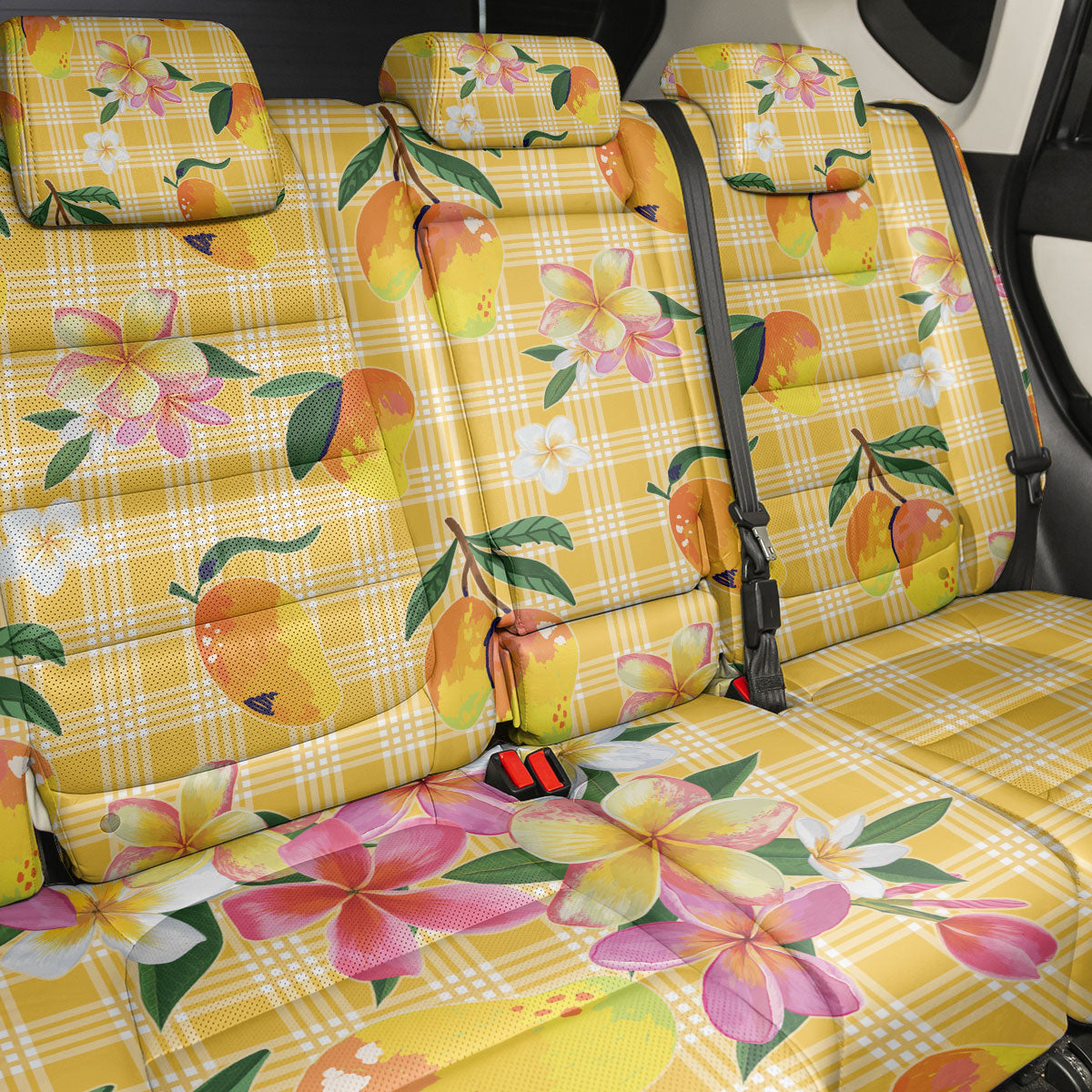 Aloha Hawaii Palaka Print Mango Plumeria Back Car Seat Cover Fresh Lemon LT7 - Polynesian Pride
