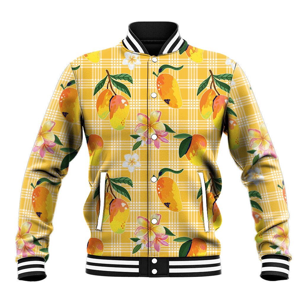 Aloha Hawaii Palaka Print Mango Plumeria Baseball Jacket Fresh Lemon LT7 Unisex Yellow - Polynesian Pride