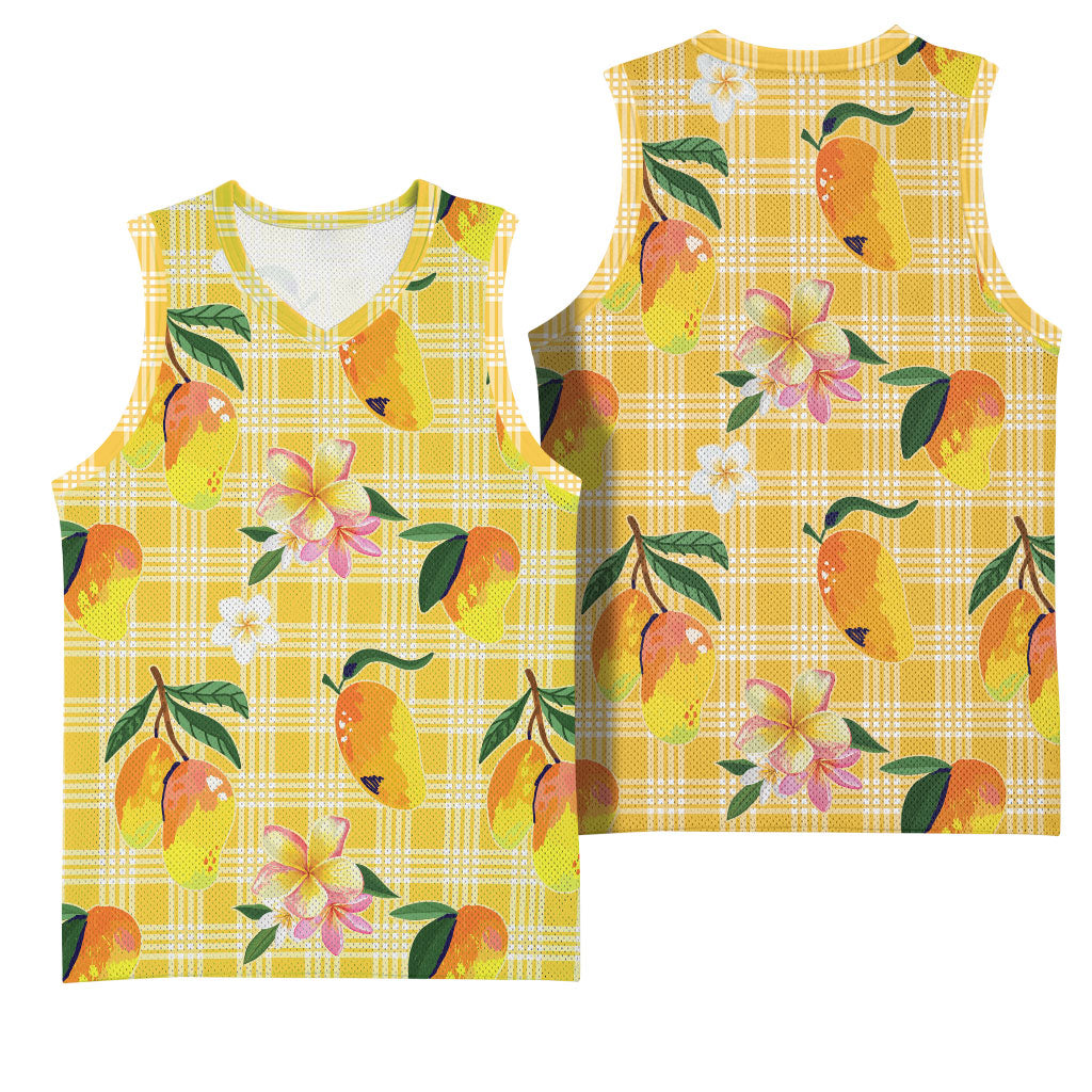 Aloha Hawaii Palaka Print Mango Plumeria Basketball Jersey Fresh Lemon LT7 - Polynesian Pride