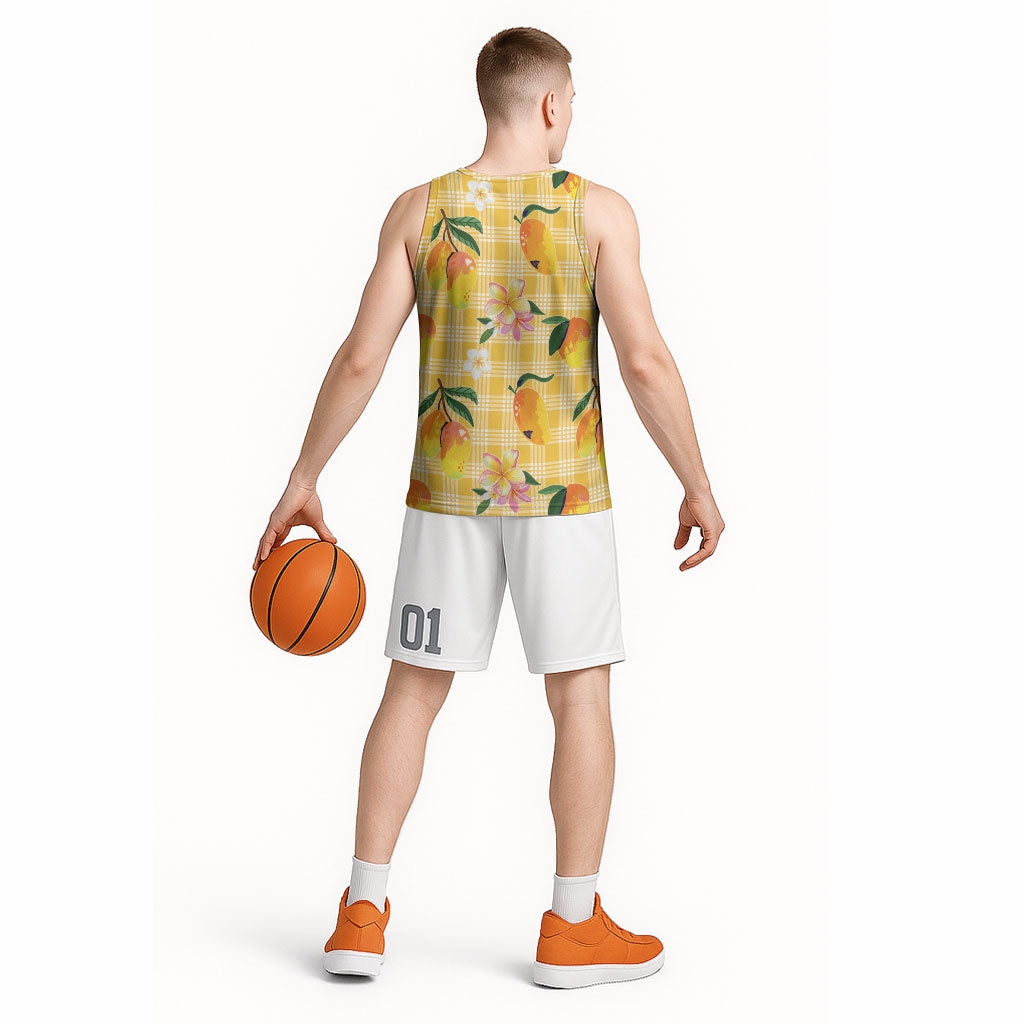 Aloha Hawaii Palaka Print Mango Plumeria Basketball Jersey Fresh Lemon LT7 - Polynesian Pride