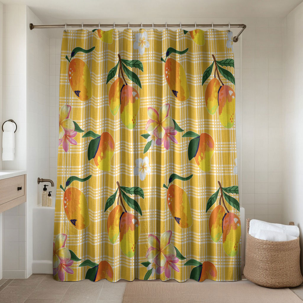 Aloha Hawaii Palaka Print Mango Plumeria Bathroom Set Fresh Lemon LT7 Shower Curtain Only Yellow - Polynesian Pride