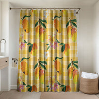 Aloha Hawaii Palaka Print Mango Plumeria Bathroom Set Fresh Lemon LT7 Shower Curtain Only Yellow - Polynesian Pride