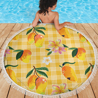 Aloha Hawaii Palaka Print Mango Plumeria Beach Blanket Fresh Lemon LT7 - Polynesian Pride