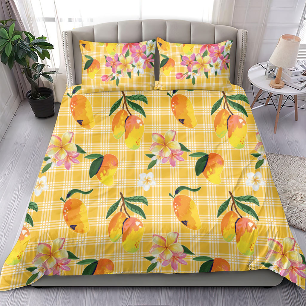 Aloha Hawaii Palaka Print Mango Plumeria Bedding Set Fresh Lemon LT7 - Polynesian Pride