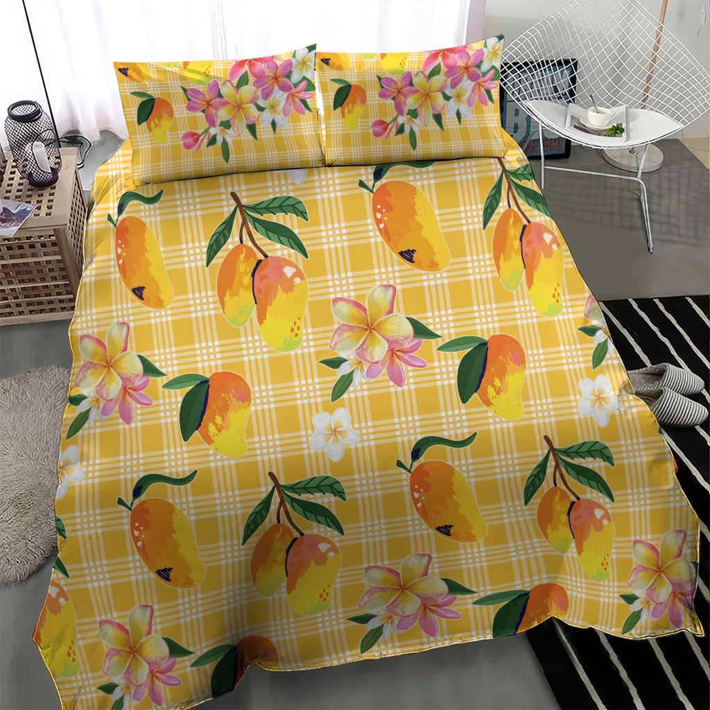 Aloha Hawaii Palaka Print Mango Plumeria Bedding Set Fresh Lemon LT7 - Polynesian Pride