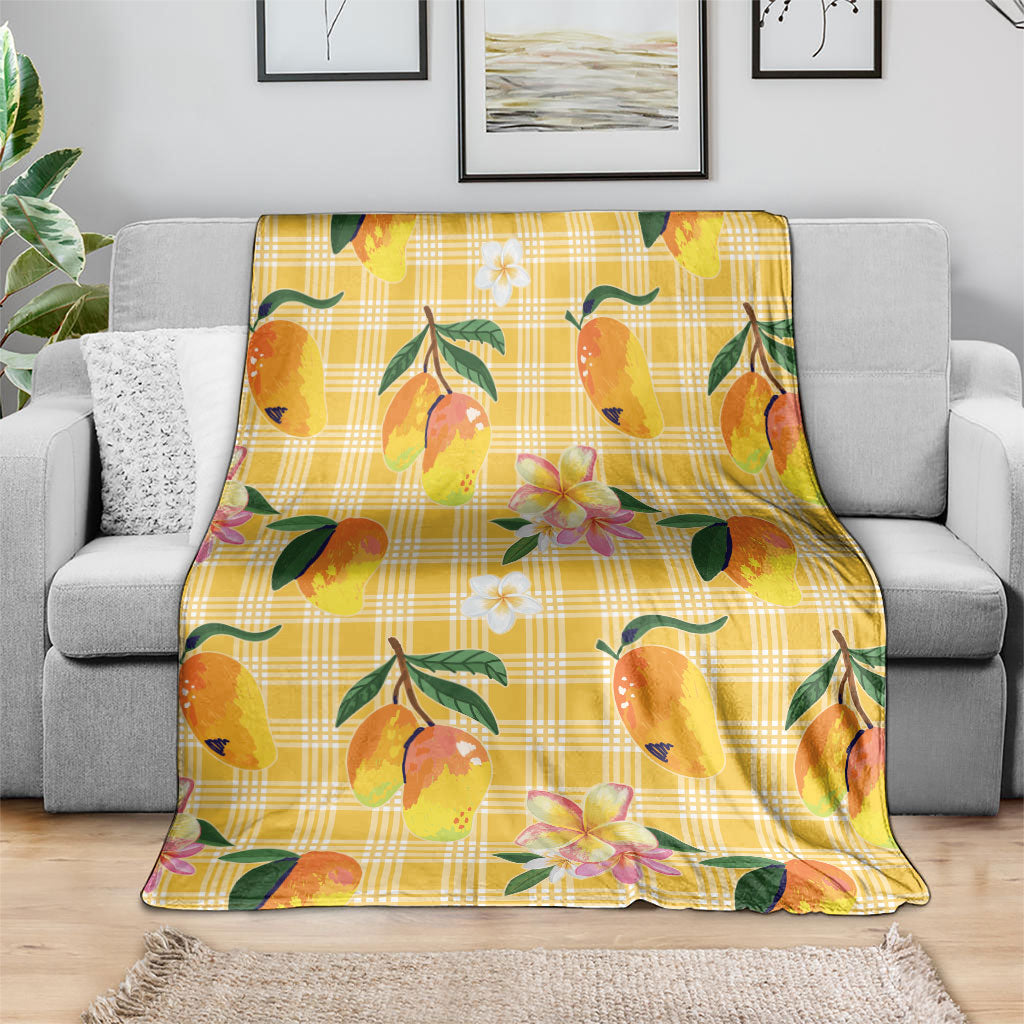 Aloha Hawaii Palaka Print Mango Plumeria Blanket Fresh Lemon LT7 - Polynesian Pride