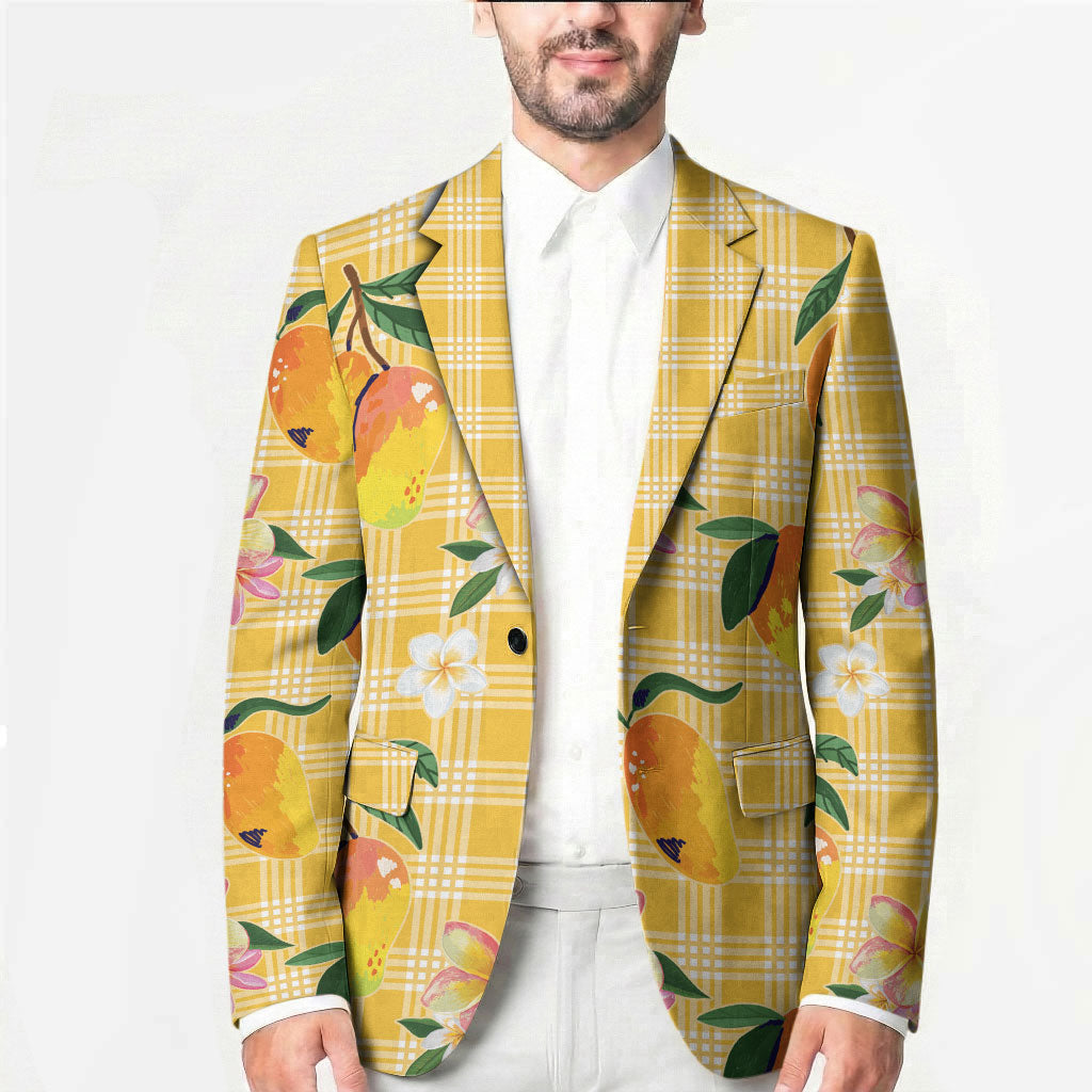 Aloha Hawaii Palaka Print Mango Plumeria Blazer Fresh Lemon LT7 - Polynesian Pride