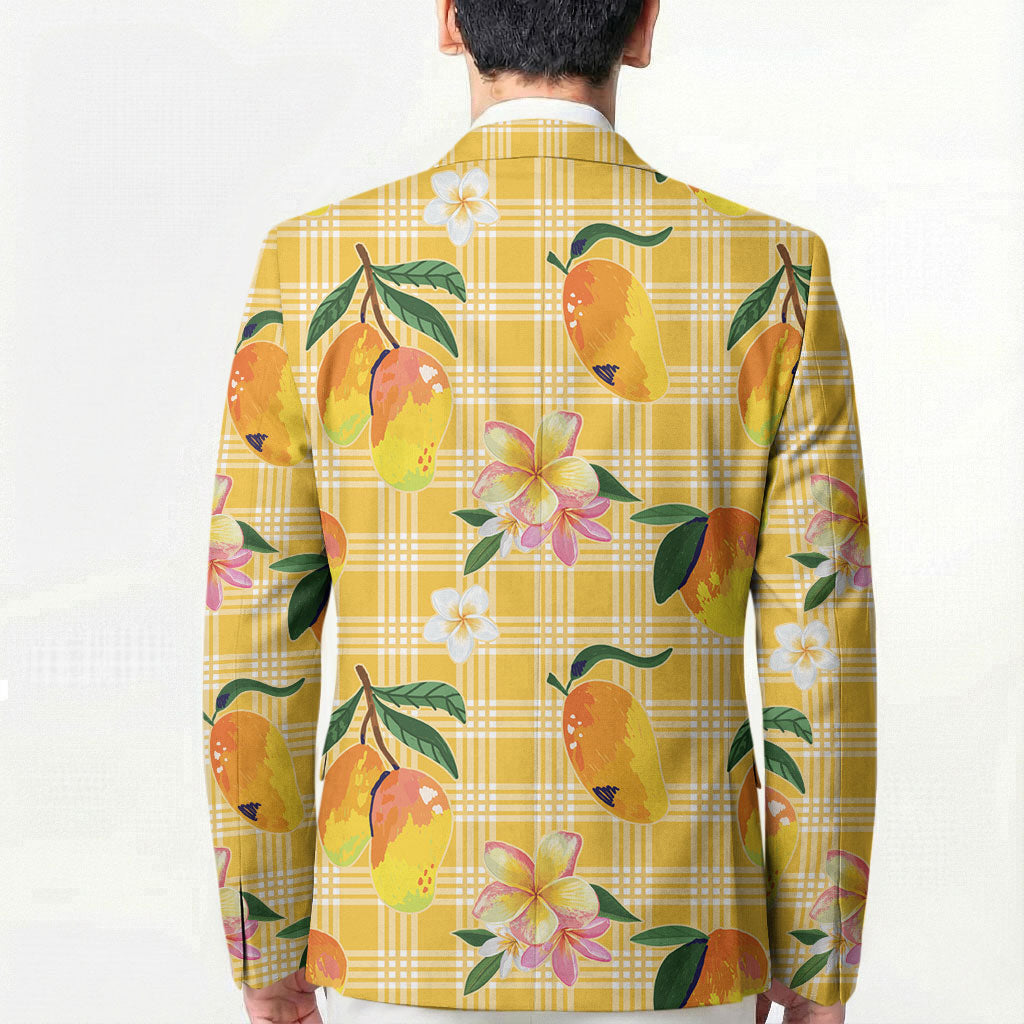 Aloha Hawaii Palaka Print Mango Plumeria Blazer Fresh Lemon LT7 - Polynesian Pride