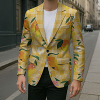 Aloha Hawaii Palaka Print Mango Plumeria Blazer Fresh Lemon LT7 - Polynesian Pride