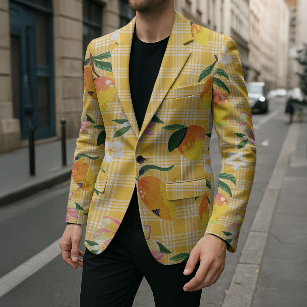 Aloha Hawaii Palaka Print Mango Plumeria Blazer Fresh Lemon LT7 - Polynesian Pride