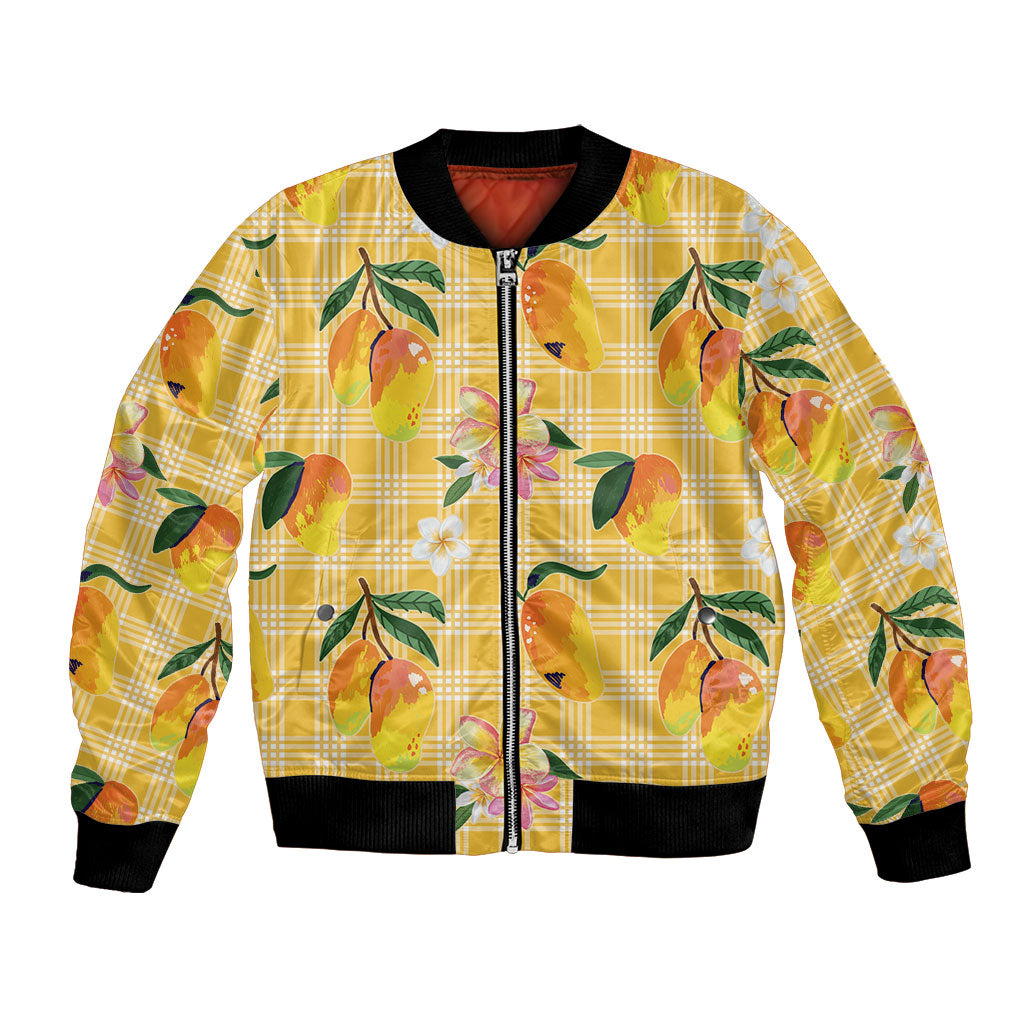 Aloha Hawaii Palaka Print Mango Plumeria Bomber Jacket Fresh Lemon LT7 Unisex Yellow - Polynesian Pride