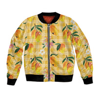 Aloha Hawaii Palaka Print Mango Plumeria Bomber Jacket Fresh Lemon LT7 Unisex Yellow - Polynesian Pride