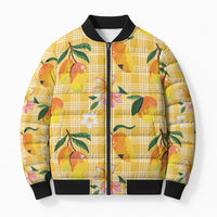 Aloha Hawaii Palaka Print Mango Plumeria Bomber Puffer Jacket Fresh Lemon LT7 Unisex Yellow - Polynesian Pride