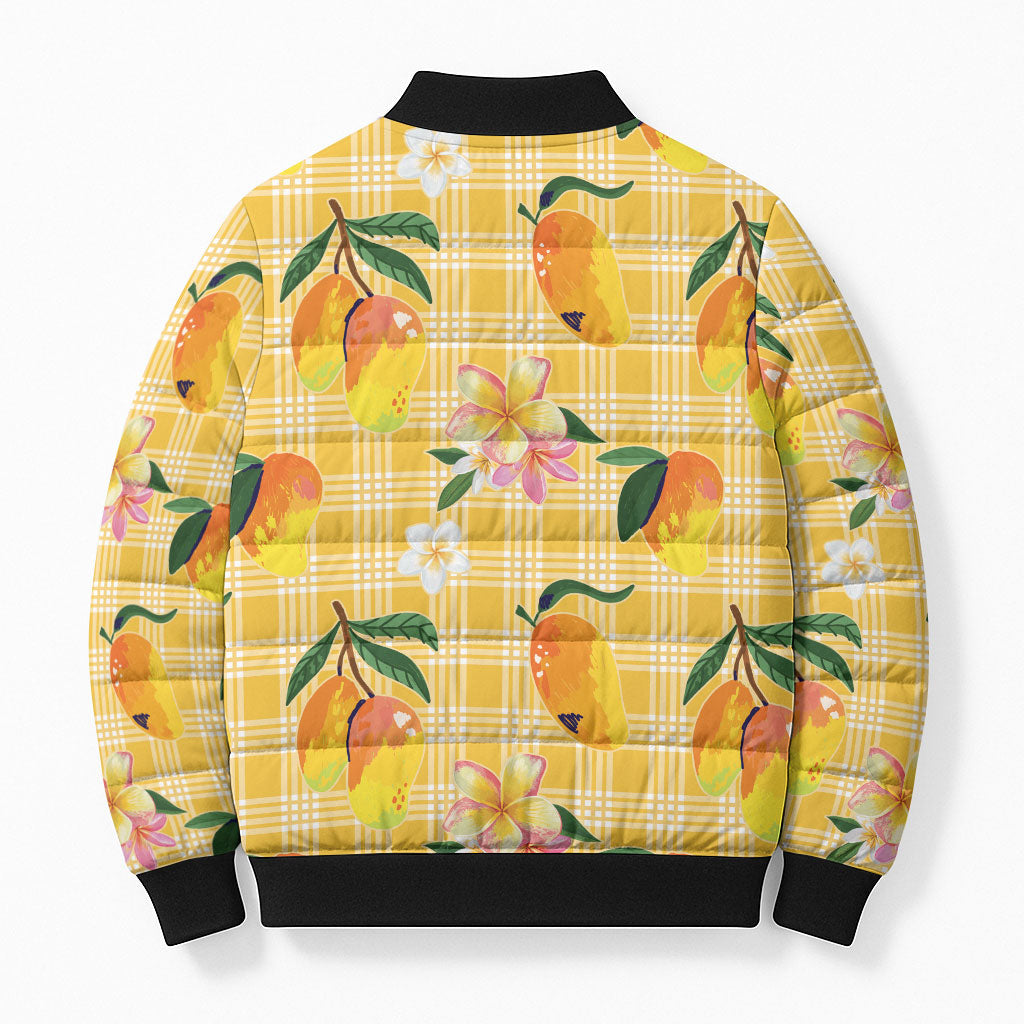 Aloha Hawaii Palaka Print Mango Plumeria Bomber Puffer Jacket Fresh Lemon LT7 - Polynesian Pride