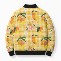 Aloha Hawaii Palaka Print Mango Plumeria Bomber Puffer Jacket Fresh Lemon LT7 - Polynesian Pride