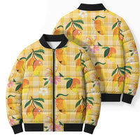 Aloha Hawaii Palaka Print Mango Plumeria Bomber Puffer Jacket Fresh Lemon LT7 - Polynesian Pride