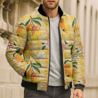 Aloha Hawaii Palaka Print Mango Plumeria Bomber Puffer Jacket Fresh Lemon LT7 - Polynesian Pride