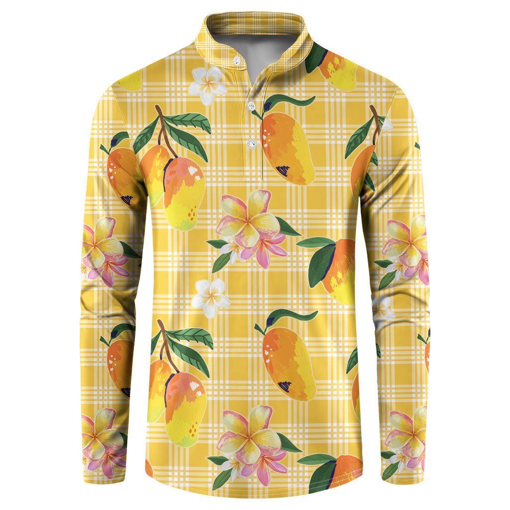Aloha Hawaii Palaka Print Mango Plumeria Button Sweatshirt Fresh Lemon LT7 Yellow - Polynesian Pride