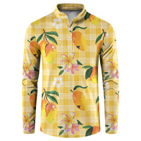 Aloha Hawaii Palaka Print Mango Plumeria Button Sweatshirt Fresh Lemon LT7 Yellow - Polynesian Pride