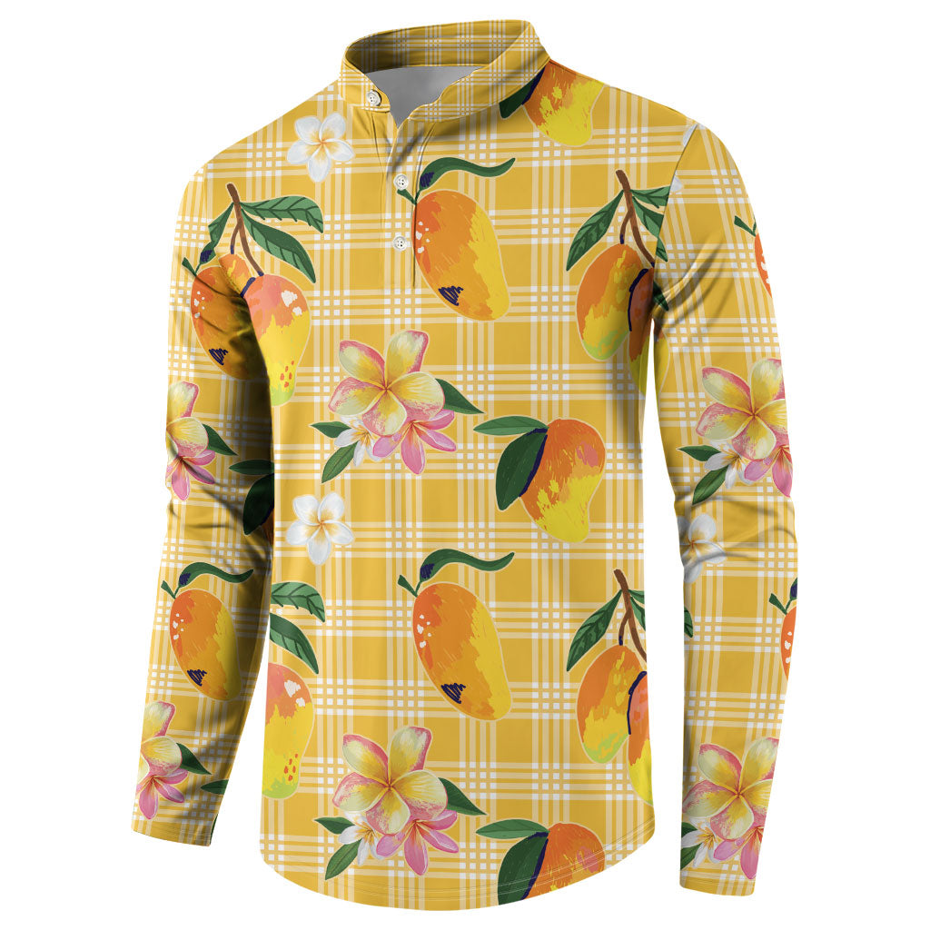 Aloha Hawaii Palaka Print Mango Plumeria Button Sweatshirt Fresh Lemon LT7 - Polynesian Pride