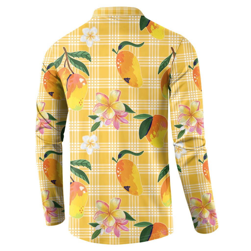 Aloha Hawaii Palaka Print Mango Plumeria Button Sweatshirt Fresh Lemon LT7 - Polynesian Pride