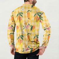 Aloha Hawaii Palaka Print Mango Plumeria Button Sweatshirt Fresh Lemon LT7 - Polynesian Pride