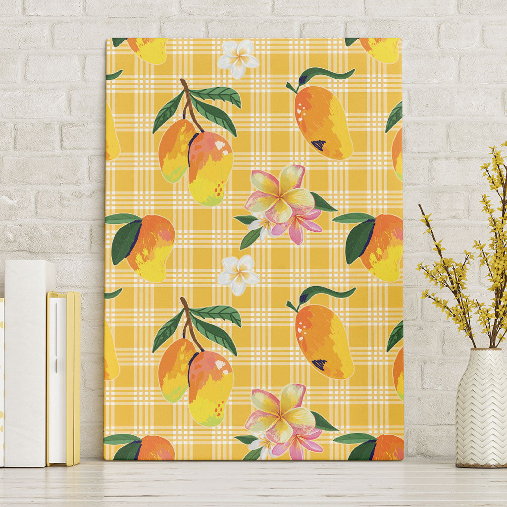 Aloha Hawaii Palaka Print Mango Plumeria Canvas Wall Art Fresh Lemon LT7 Without Frame Yellow - Polynesian Pride