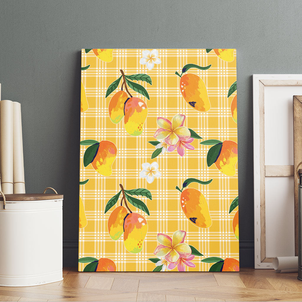Aloha Hawaii Palaka Print Mango Plumeria Canvas Wall Art Fresh Lemon LT7 - Polynesian Pride