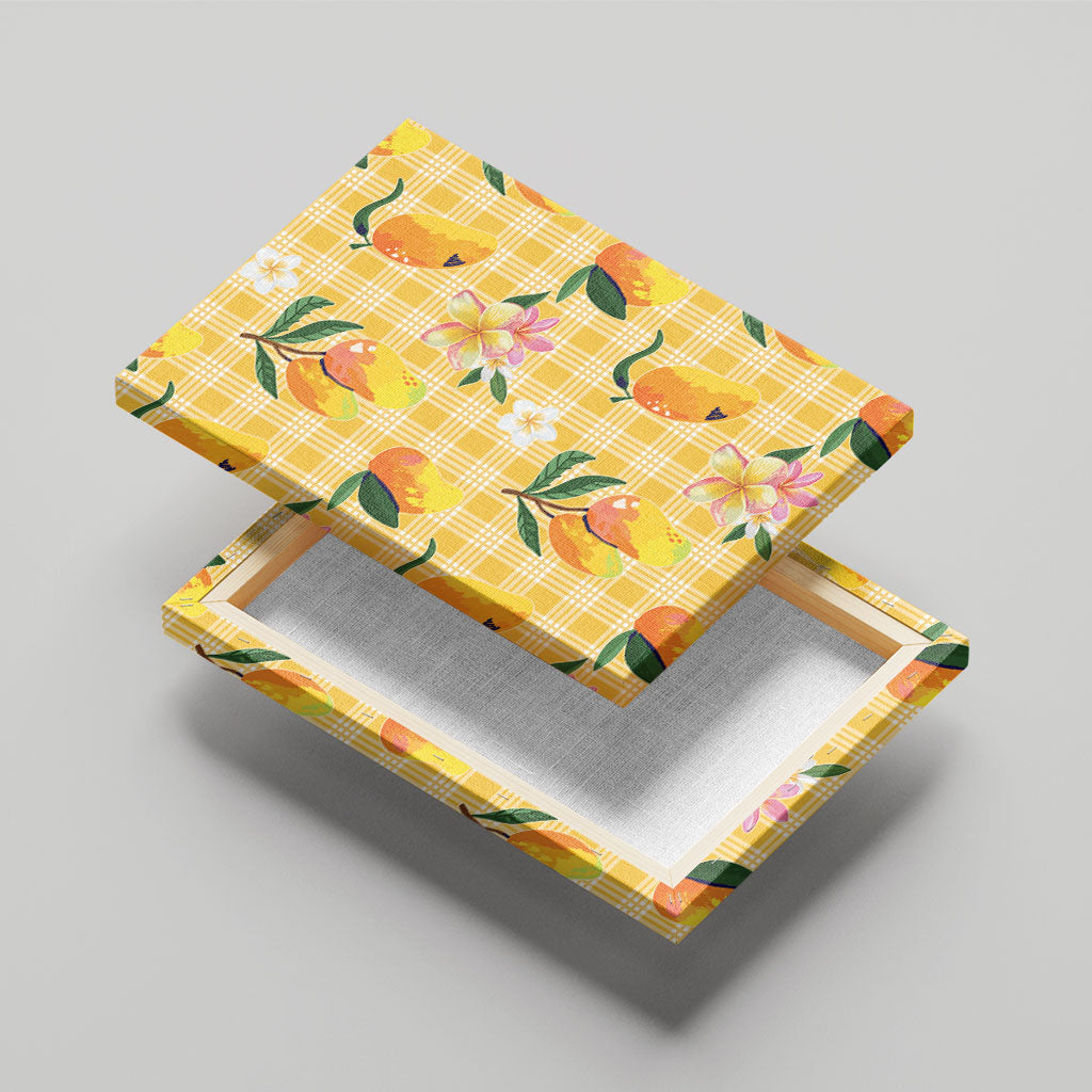 Aloha Hawaii Palaka Print Mango Plumeria Canvas Wall Art Fresh Lemon LT7 - Polynesian Pride