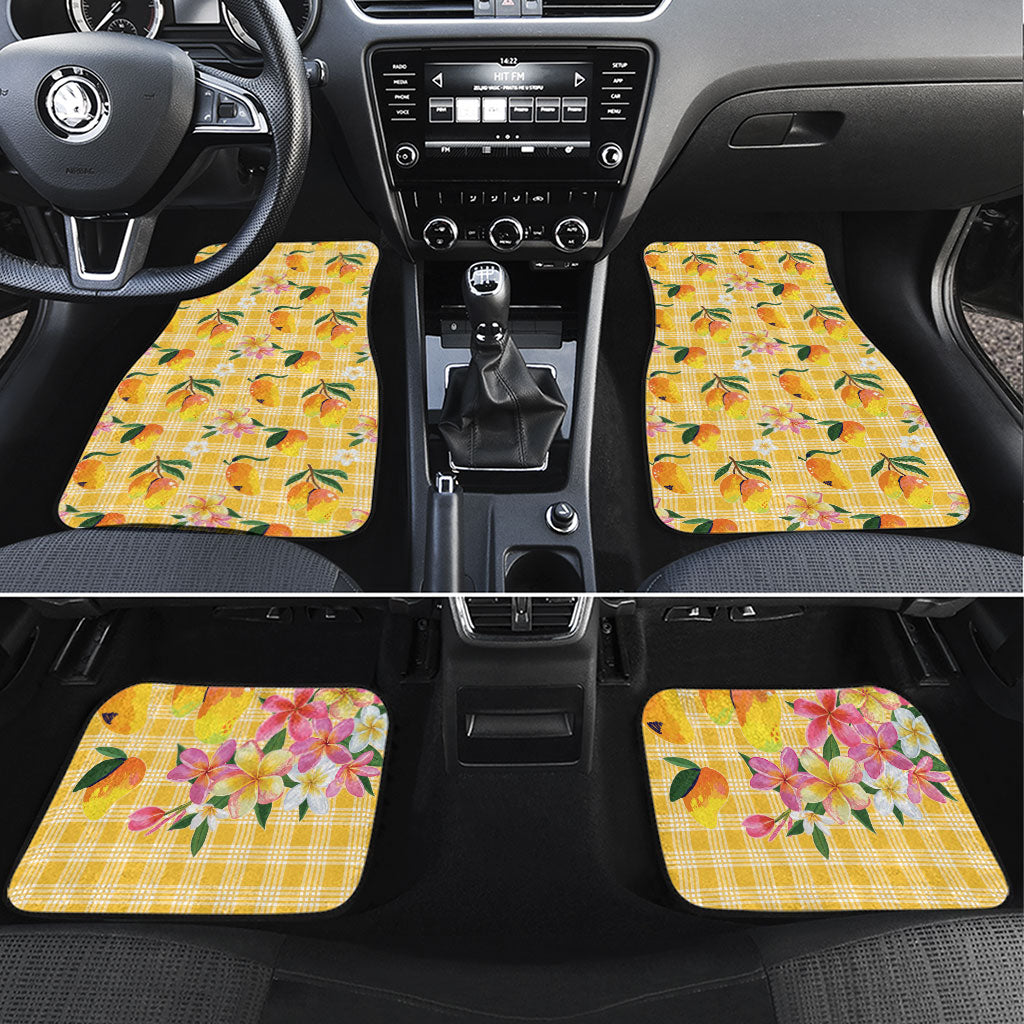 Aloha Hawaii Palaka Print Mango Plumeria Car Mats Fresh Lemon LT7 Set 4pcs Yellow - Polynesian Pride