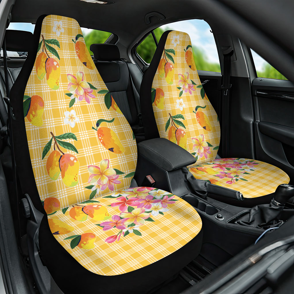Aloha Hawaii Palaka Print Mango Plumeria Car Seat Cover Fresh Lemon LT7 One Size Yellow - Polynesian Pride