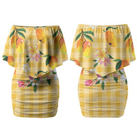 Aloha Hawaii Palaka Print Mango Plumeria Couples Matching Off Shoulder Short Dress and Hawaiian Shirt Fresh Lemon LT7 - Polynesian Pride