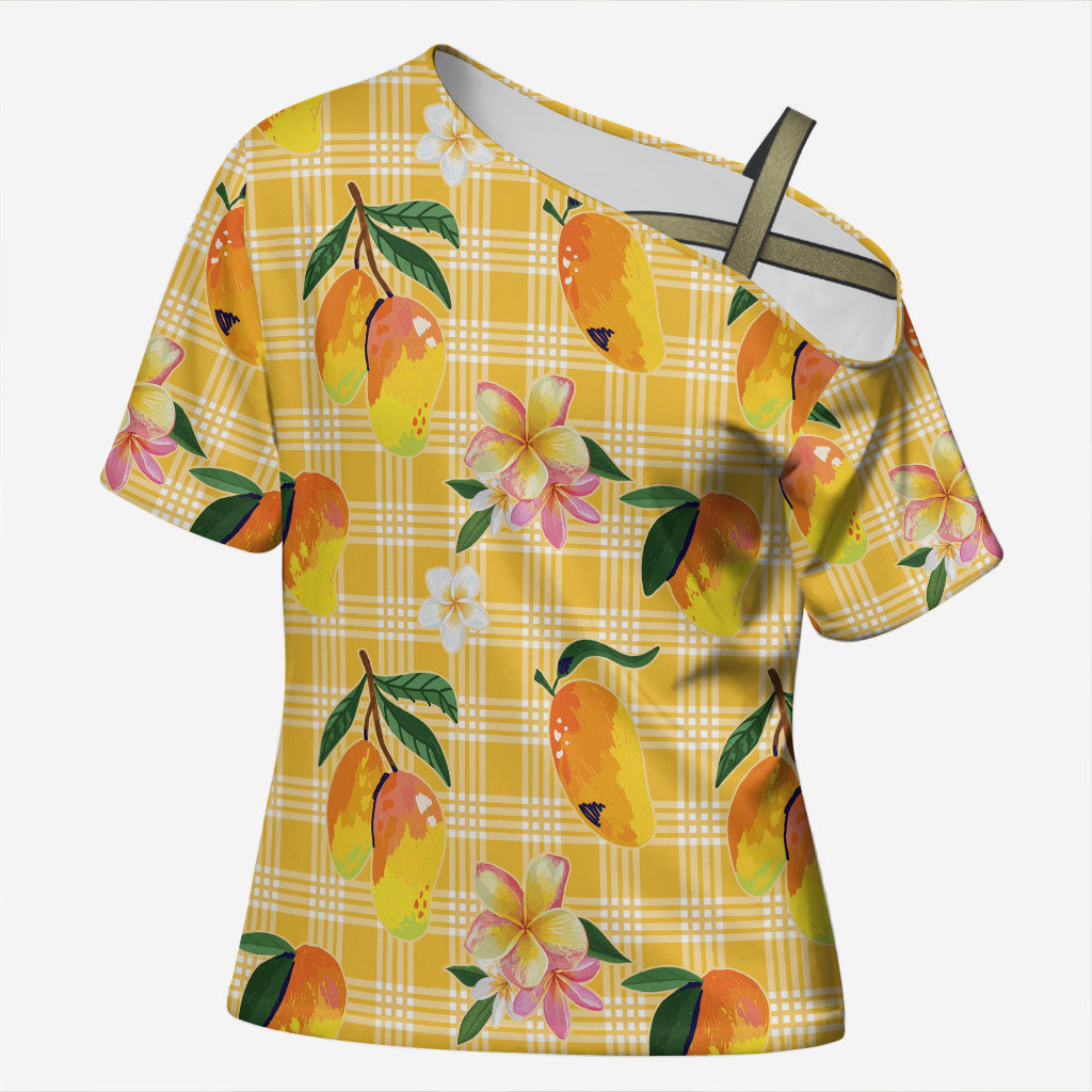 Aloha Hawaii Palaka Print Mango Plumeria Cross Shoulder Shirt Fresh Lemon LT7 Female Yellow - Polynesian Pride