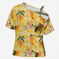 Aloha Hawaii Palaka Print Mango Plumeria Cross Shoulder Shirt Fresh Lemon LT7 Female Yellow - Polynesian Pride