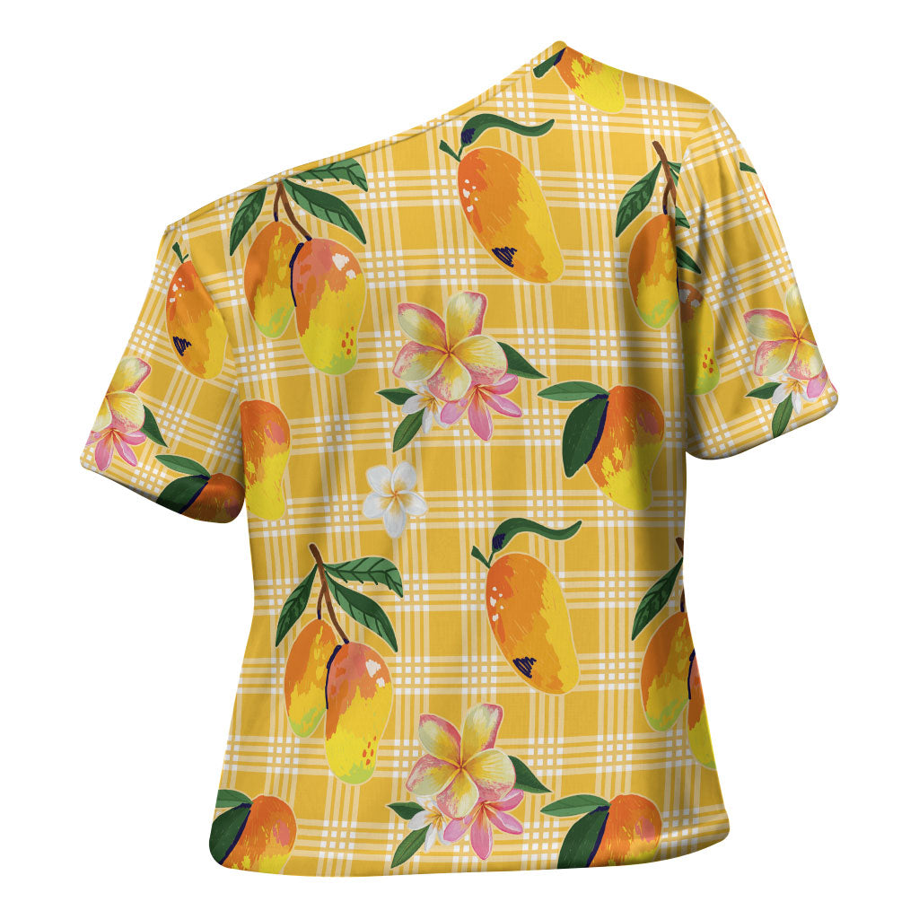 Aloha Hawaii Palaka Print Mango Plumeria Cross Shoulder Shirt Fresh Lemon LT7 - Polynesian Pride